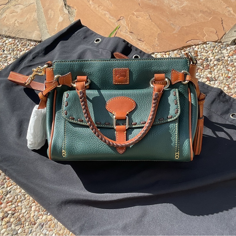 Vintage Dooney & Bourke Green and Brown Satchel with Leather Accents